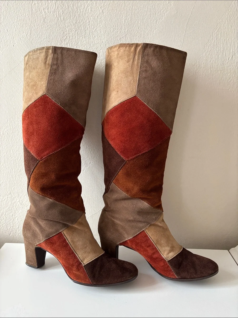Vintage Patchwork Suede Boots